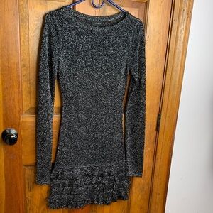 MAJORELLE Black and Silver Knit Sweater small with ruffles